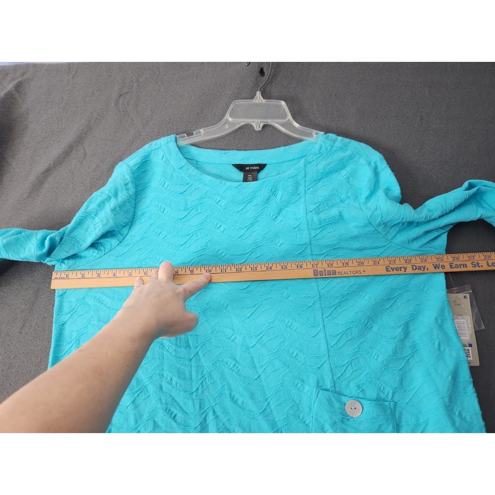 Ali Miles PXL Textured Beach Wearable Art Turquoise Shirt Top Artsy Resort NWT - Picture 9 of 11